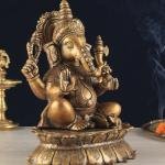 Brass Lotus Ganesha Statue | 12" x 10" x 7" | 7.5 kg | Dull Gold Finish | Sacred Lotus Throne | Temple Grade Art | Jaipurio